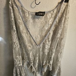 WIDOW 1 OF 1 Ash Source of Magic Bodysuit Med. SAMPLE RIBBONS AND NECKLINE BLUE